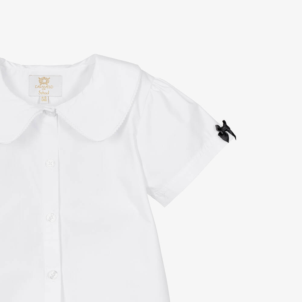 Caramelo Kids-Girls White School Blouse with Grey Bows | Childrensalon