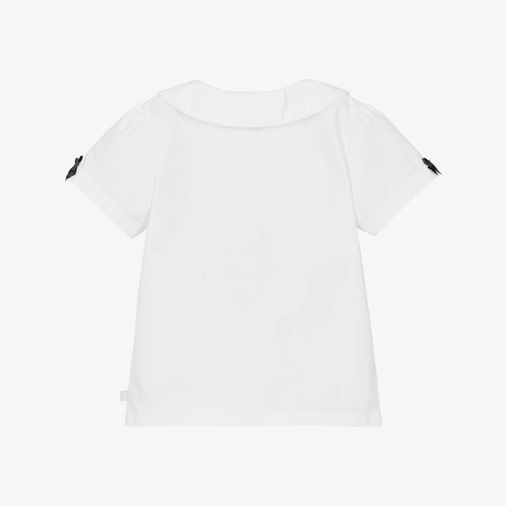 Caramelo Kids-Girls White School Blouse with Grey Bows | Childrensalon