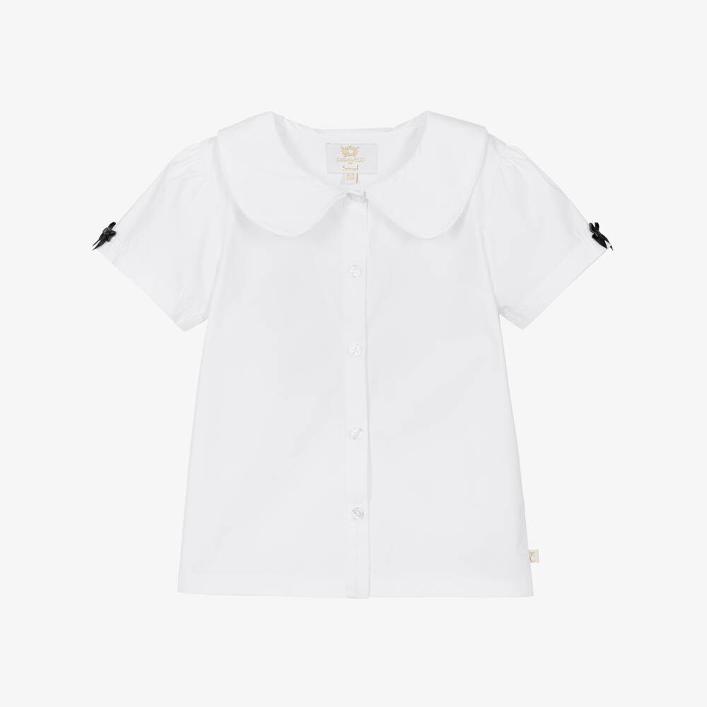 Caramelo Kids-Girls White School Blouse with Grey Bows | Childrensalon