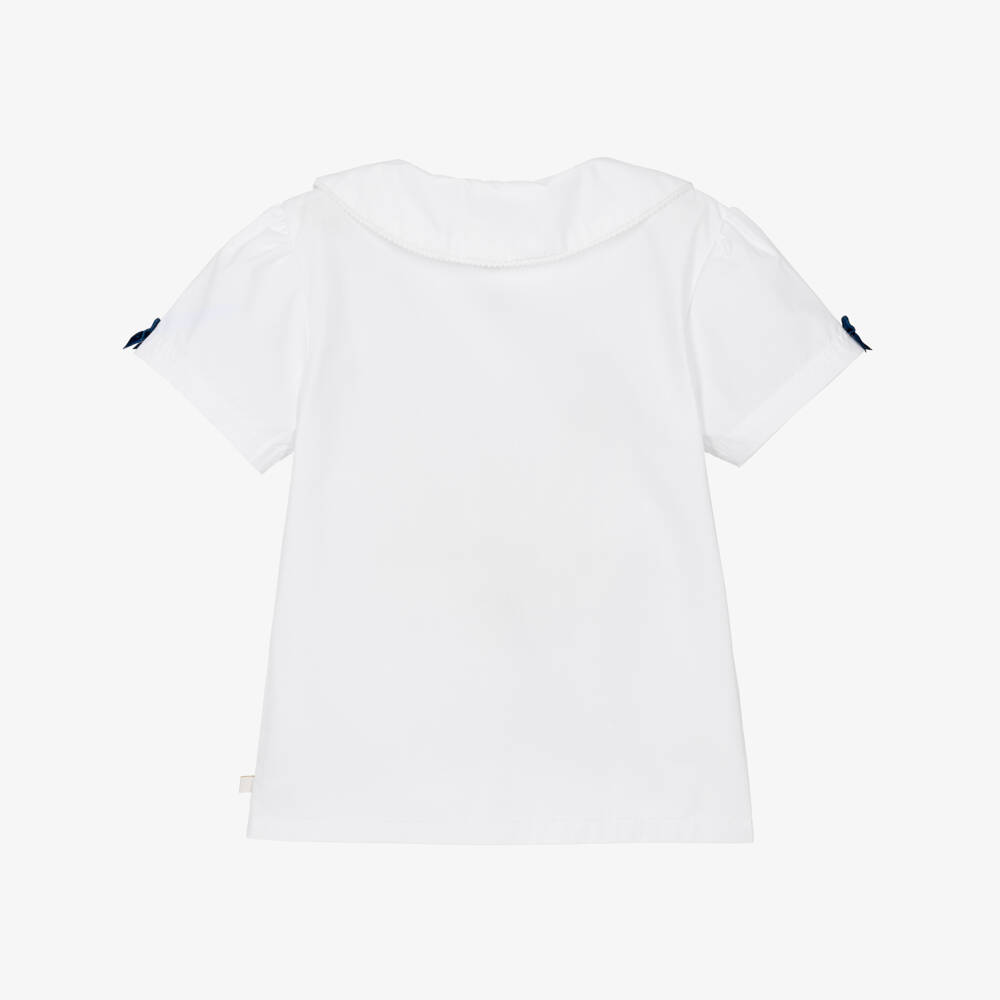 Caramelo Kids-Girls White School Blouse with Navy Blue Bows | Childrensalon