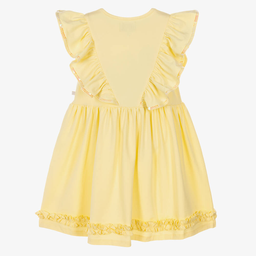 Caramelo Kids-Платье желтое хлопковое с оборками с пайетками для девочек | Childrensalon