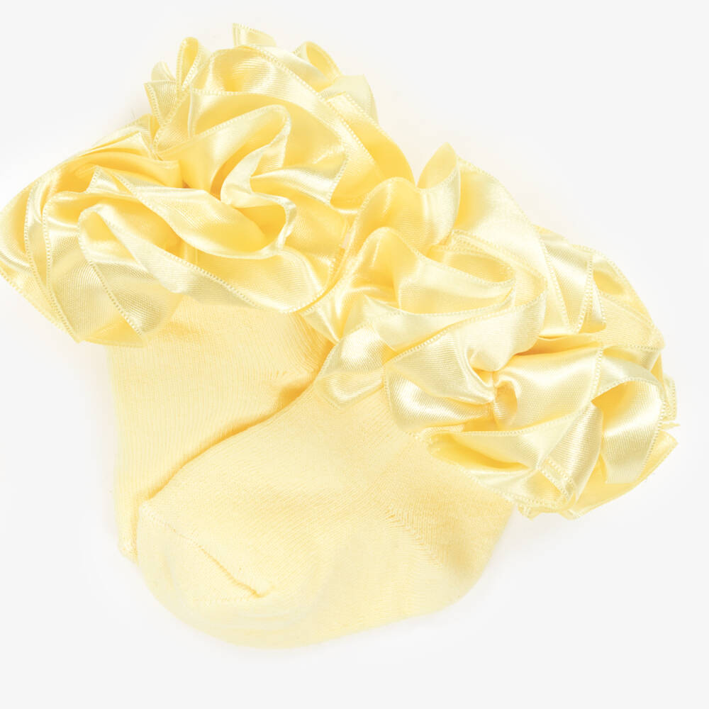 Caramelo Kids-Girls Yellow Cotton Ruffle Socks | Childrensalon