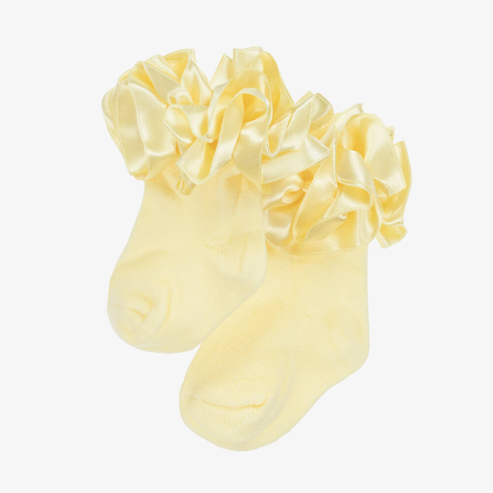 Caramelo Kids-Girls Yellow Cotton Ruffle Socks | Childrensalon