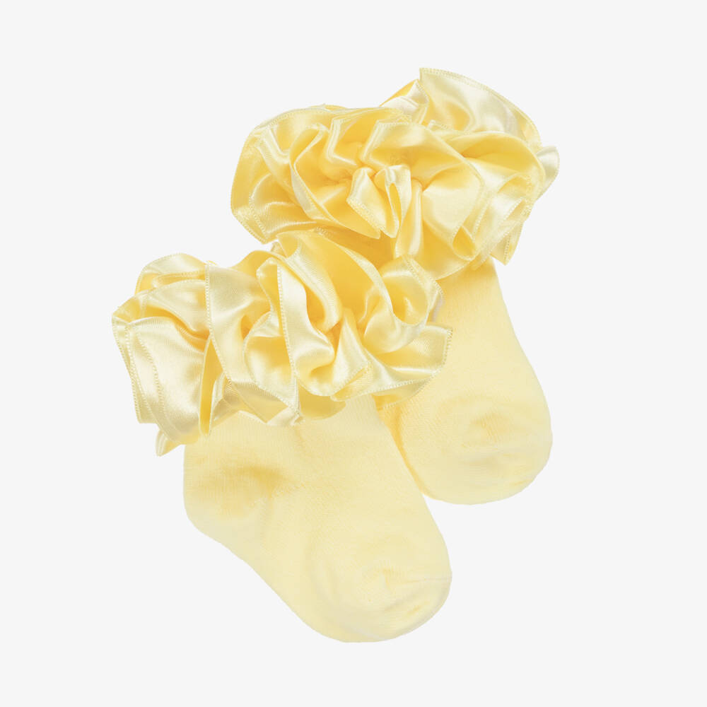Caramelo Kids-Girls Yellow Cotton Ruffle Socks | Childrensalon