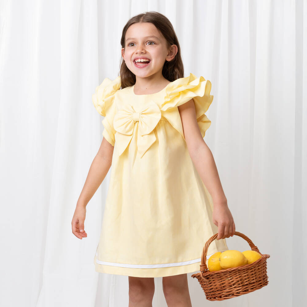 Caramelo Kids-Girls Yellow Linen & Cotton Dress | Childrensalon
