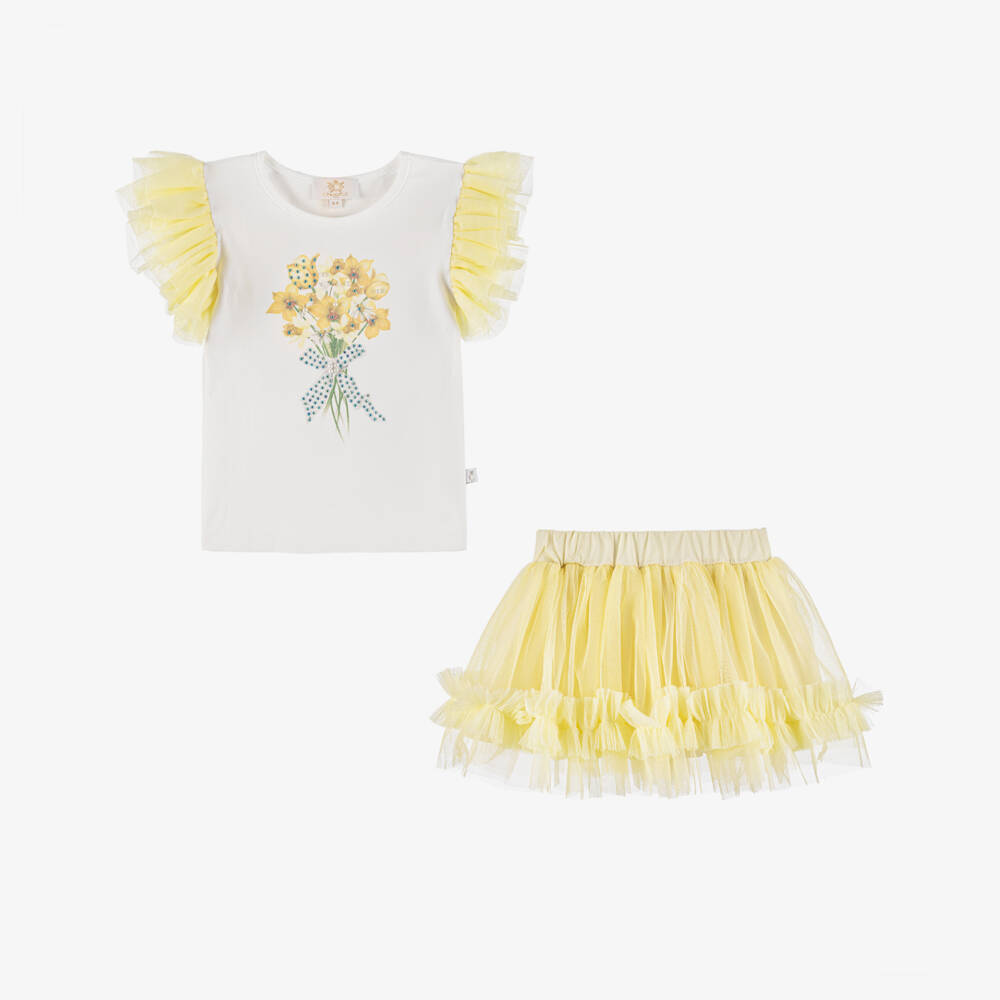 Caramelo Kids-Girls Yellow Tulle Skirt Set | Childrensalon
