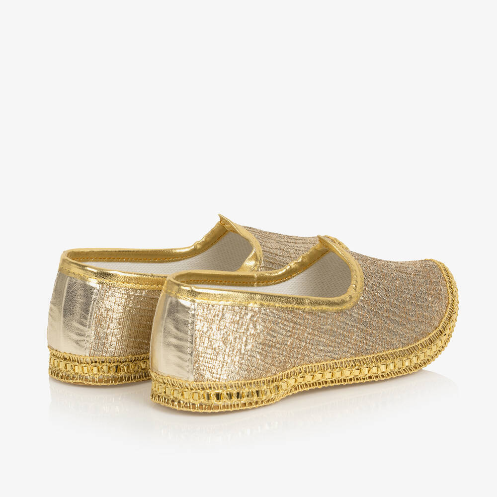 Caramelo Kids-Gold Brocade Pumps | Childrensalon