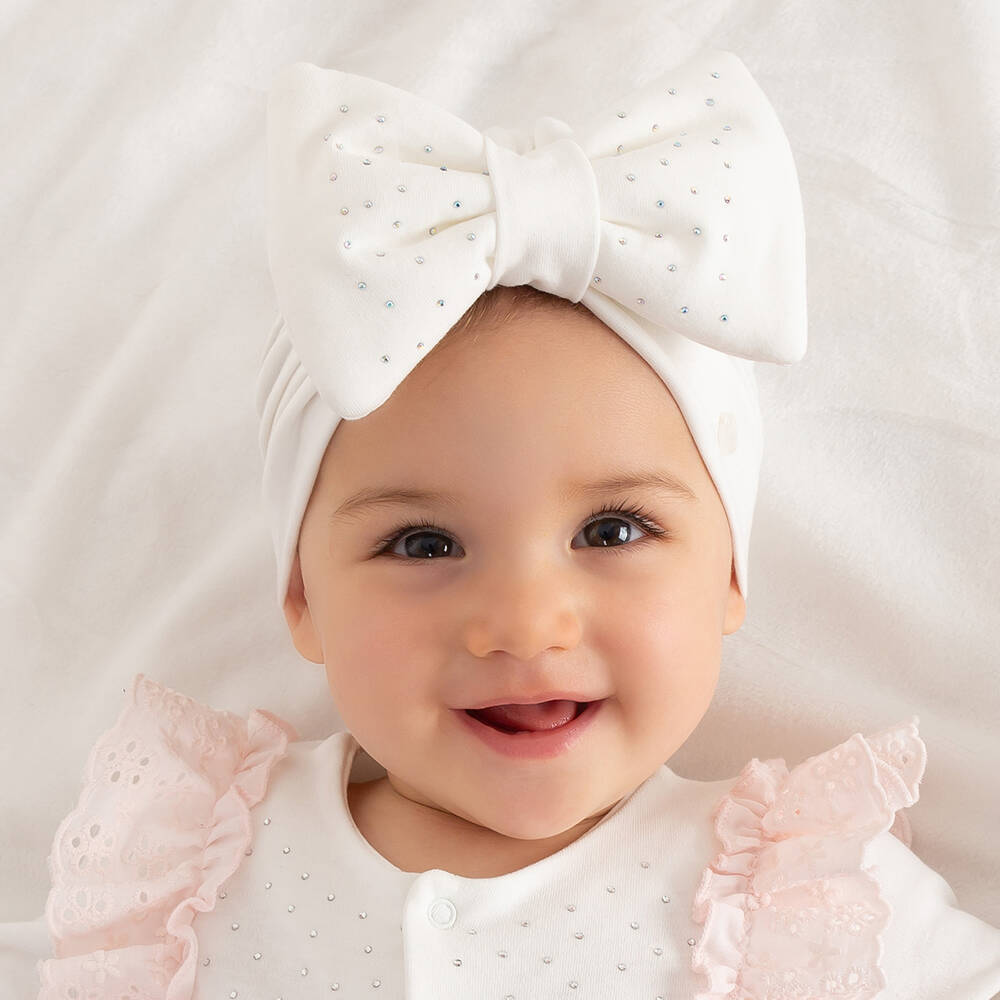 Caramelo Kids-Ivory Diamanté Bow Turban | Childrensalon