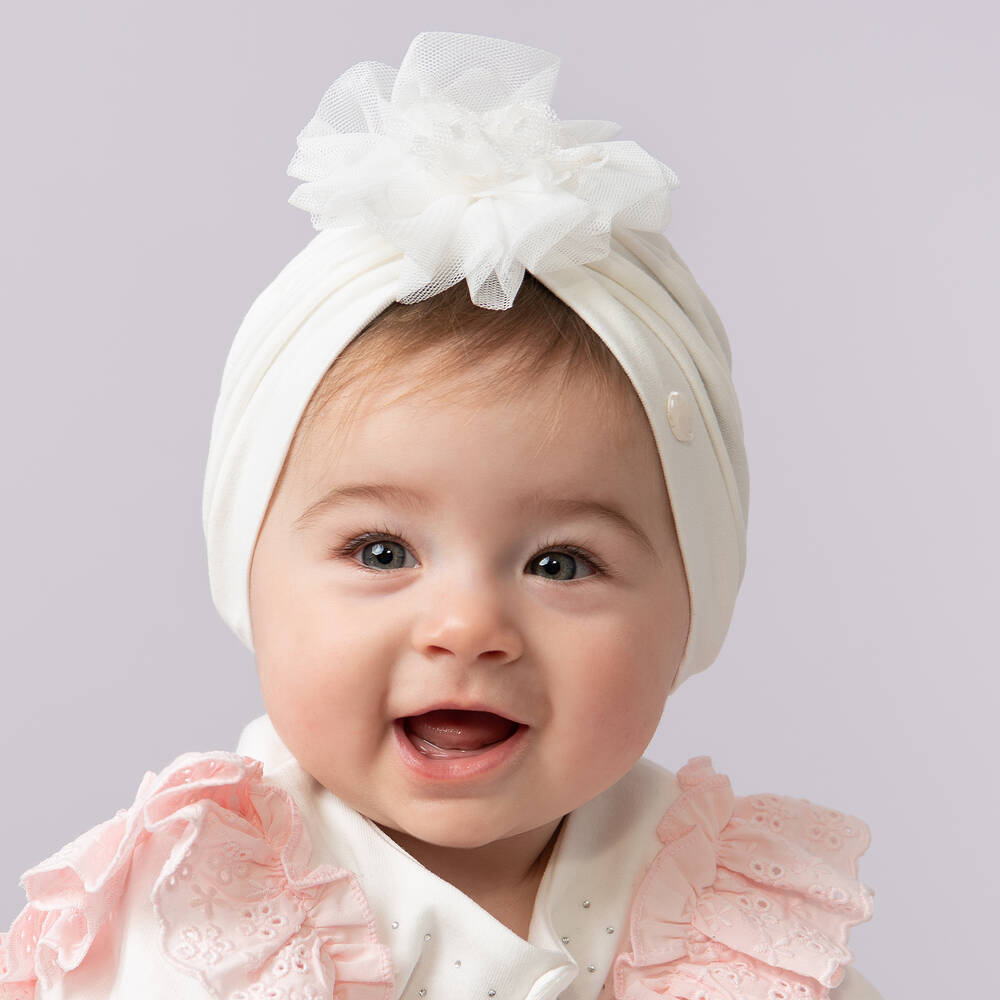 Caramelo Kids-Ivory Tulle Rosette Turban | Childrensalon