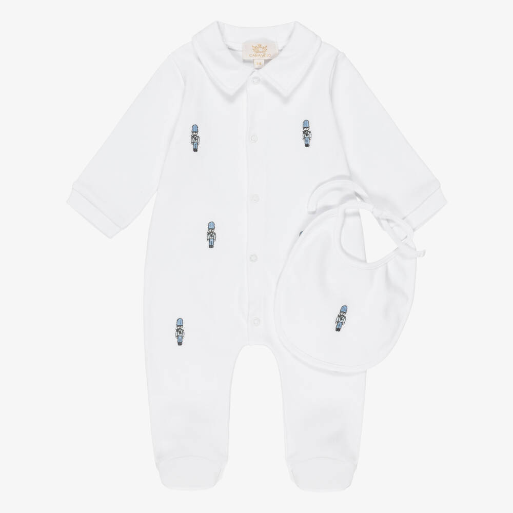 Caramelo Kids-White Babygrow & Bib Set | Childrensalon