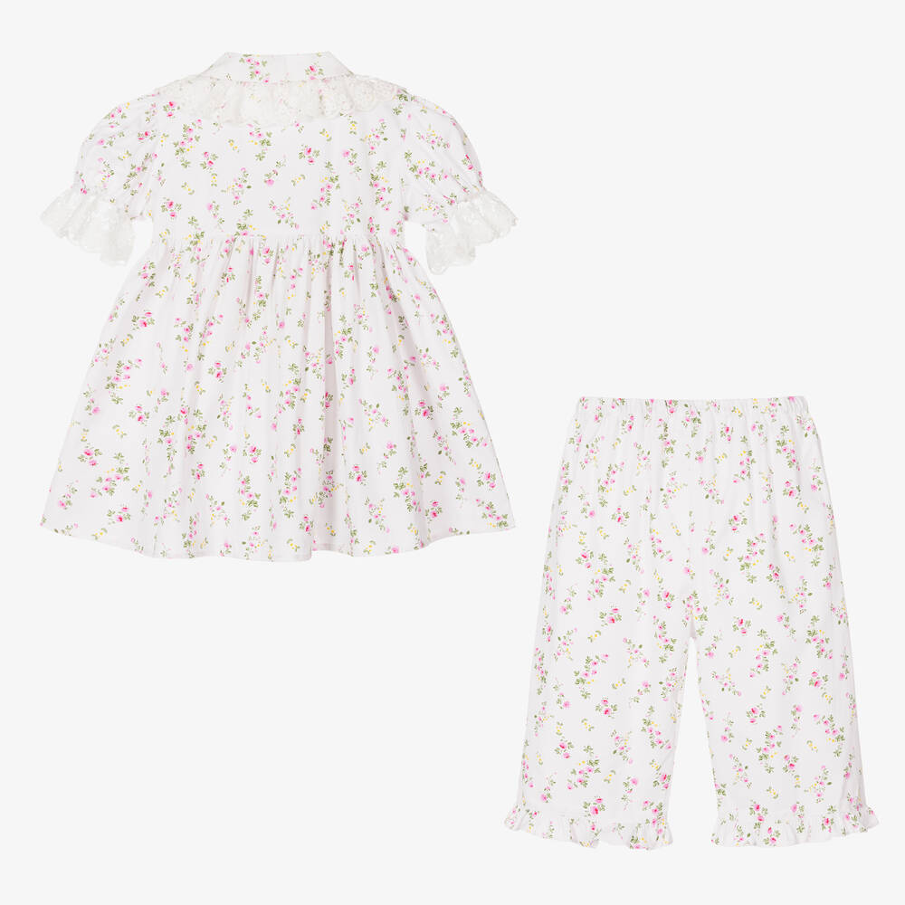 Caramelo Kids-Белая пижама со сборками в цветочек | Childrensalon