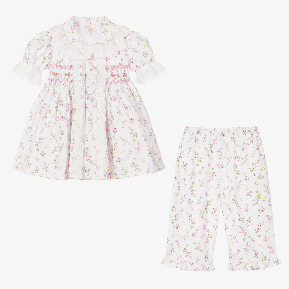 Caramelo Kids-Белая пижама со сборками в цветочек | Childrensalon