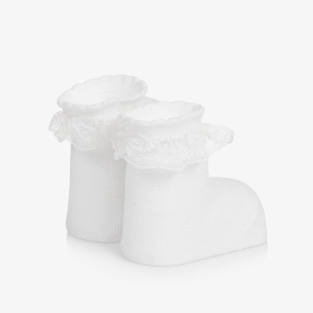 Carlomagno-Baby Girls White Cotton Frilly Socks | Childrensalon