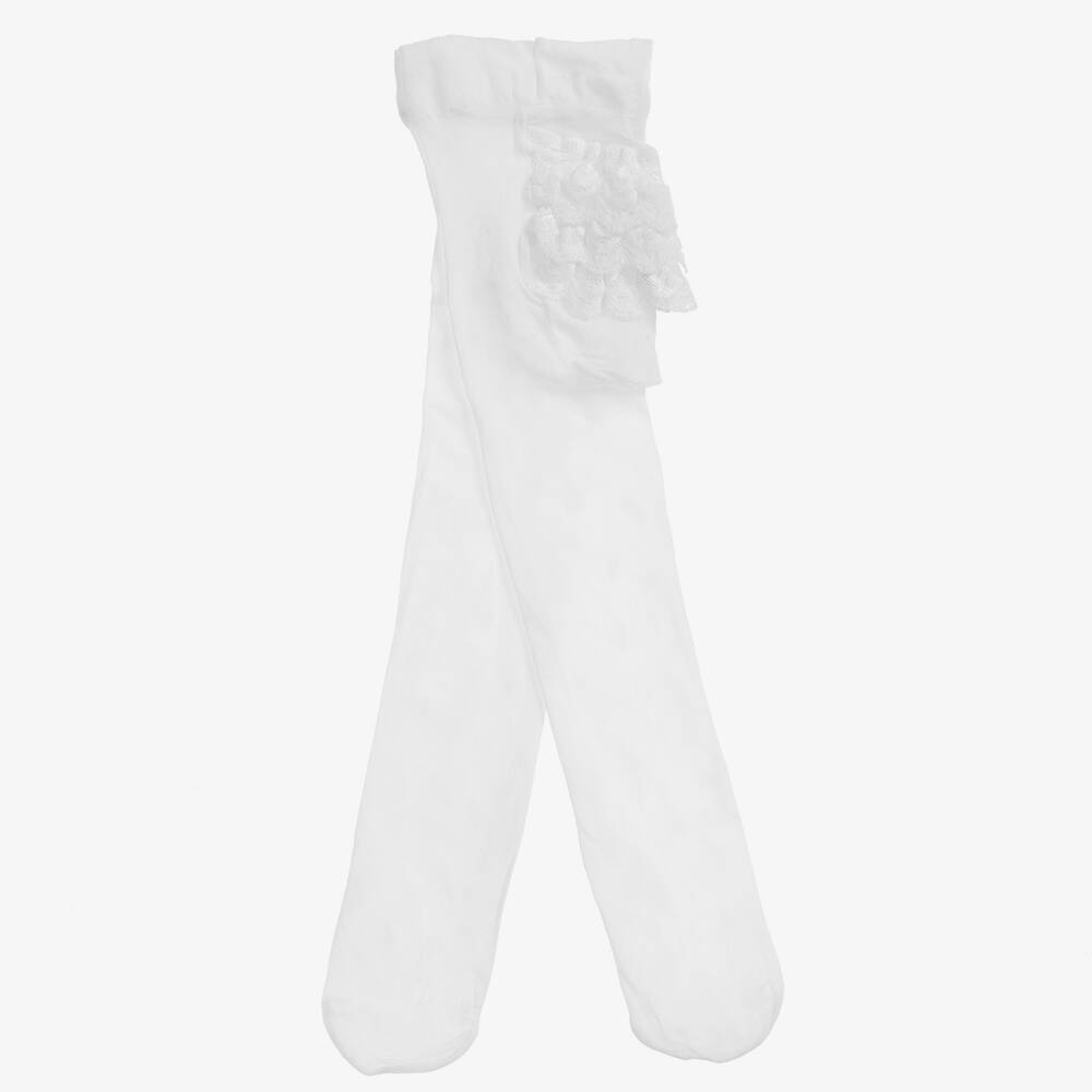 Carlomagno-Baby Girls White Microfibre Tights | Childrensalon