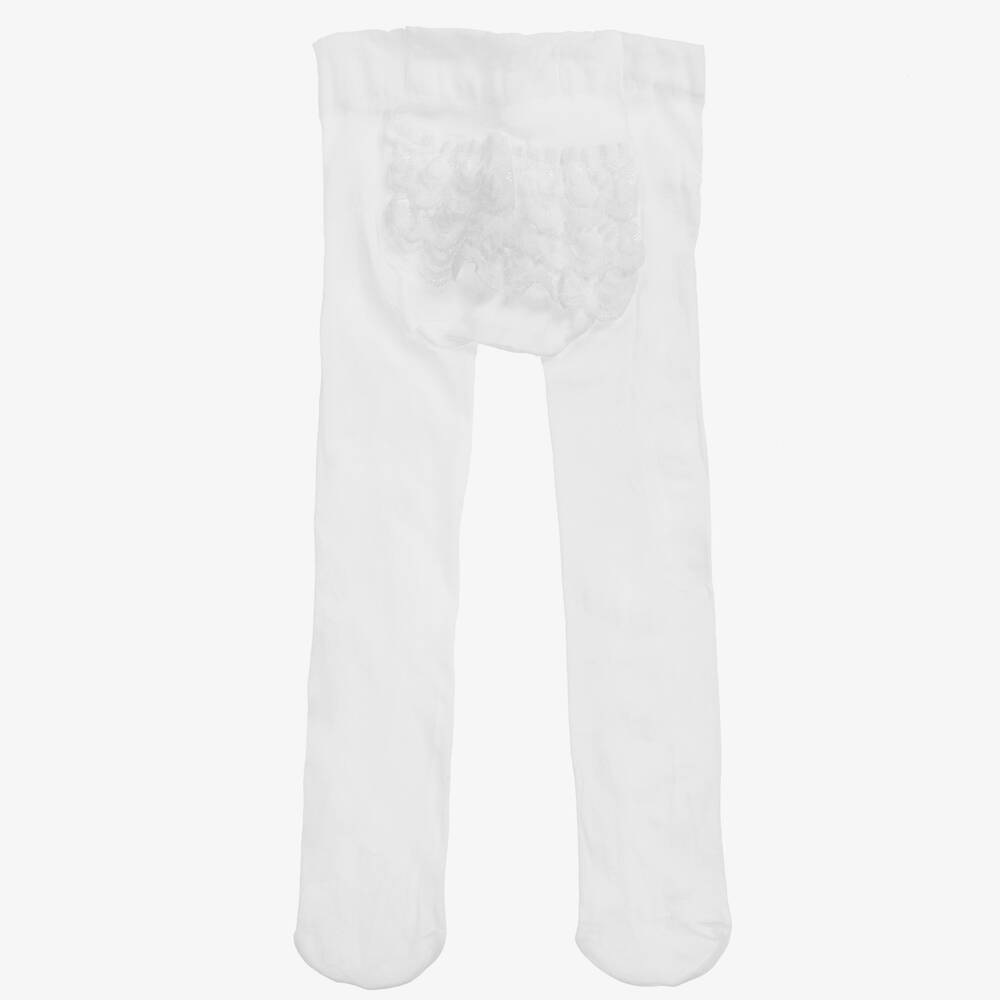 Carlomagno-Baby Girls White Microfibre Tights | Childrensalon