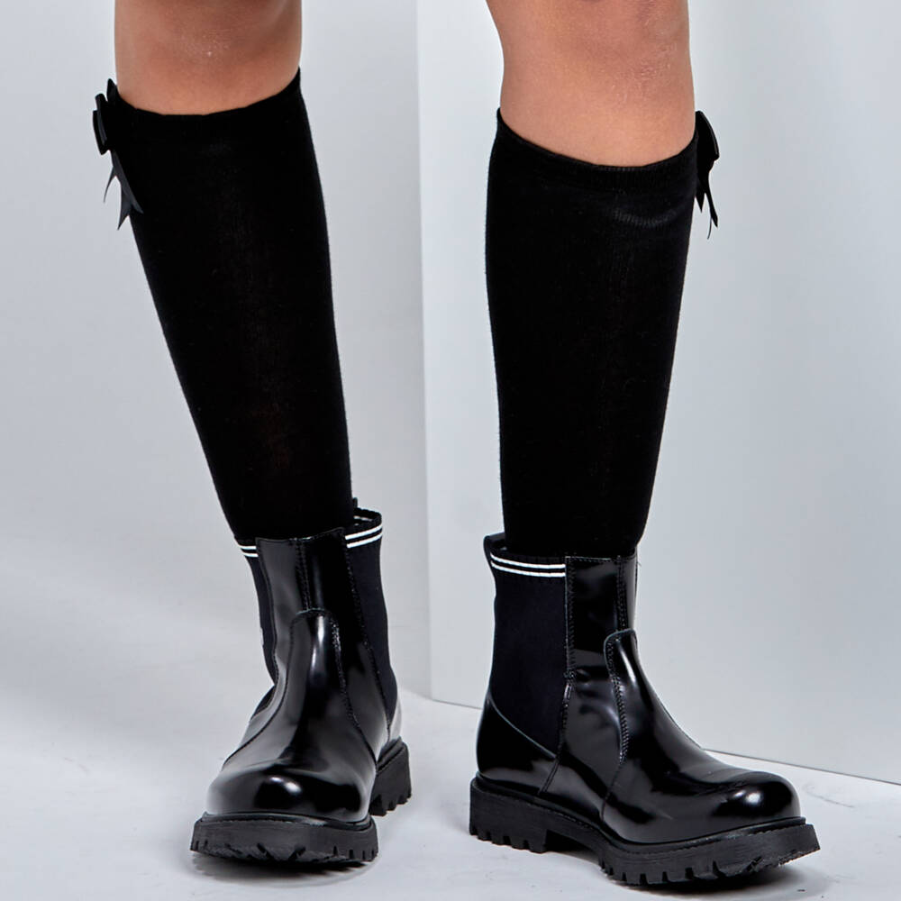 Carlomagno-Girls Black Cotton Knee Length Socks | Childrensalon