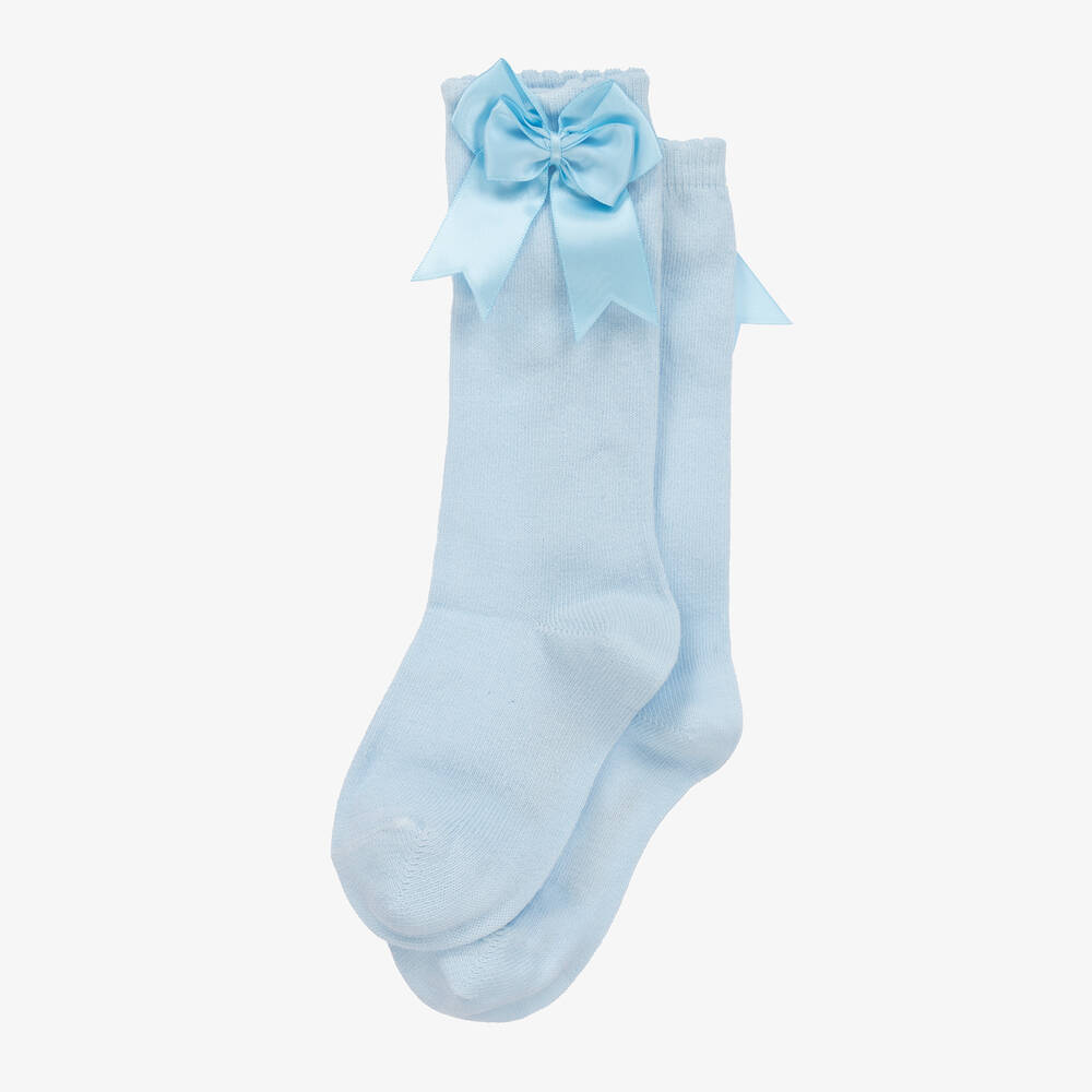 Carlomagno-Girls Blue Cotton Knee High Socks | Childrensalon