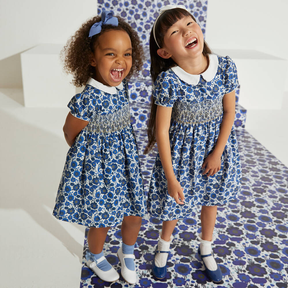 Carlomagno-Girls Blue Cotton Socks With Satin Bow | Childrensalon