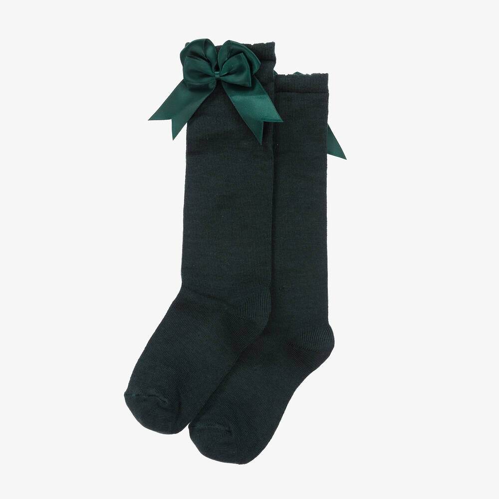 Carlomagno-Girls Green Cotton Knee Length Socks  | Childrensalon