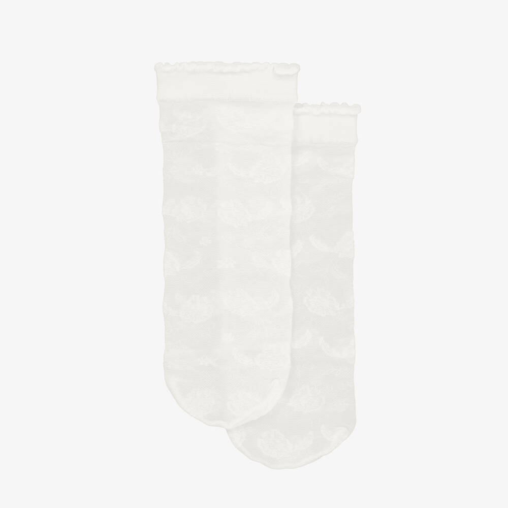 Carlomagno-Girls Ivory Floral Mesh Socks | Childrensalon