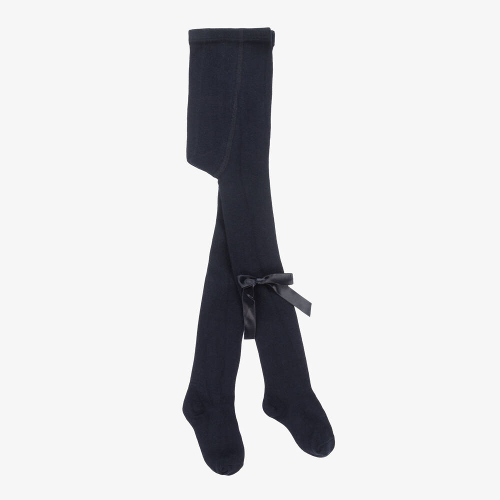 Carlomagno-Синие хлопковые колготки с бантиками для девочек | Childrensalon