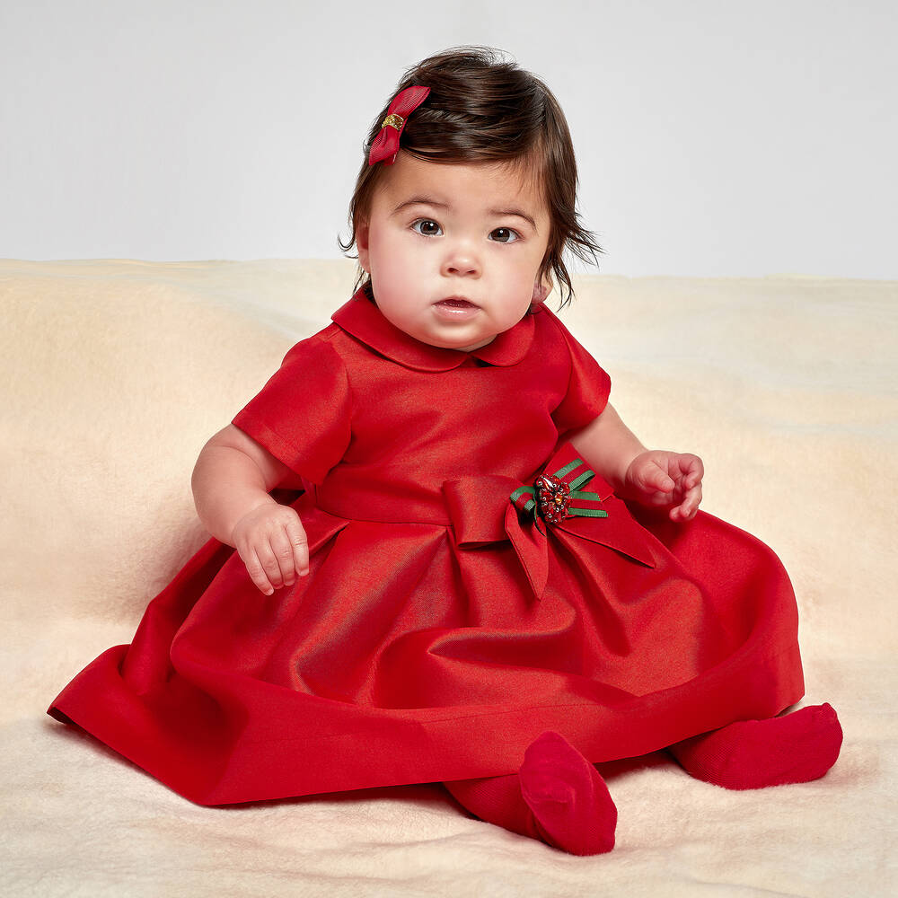 Carlomagno-كولون قطن لون أحمر مزين بفيونكة ساتان للبنات | Childrensalon