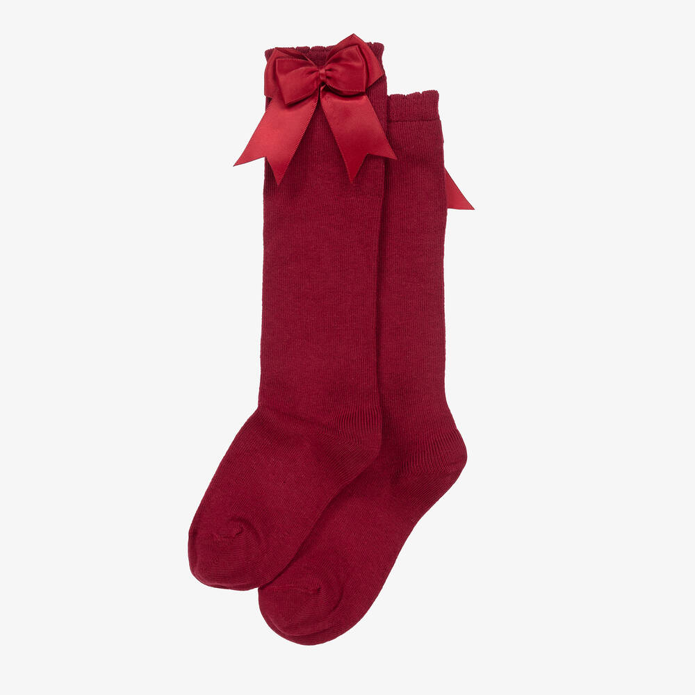 Carlomagno-Girls Red Cotton Knee Length Socks | Childrensalon