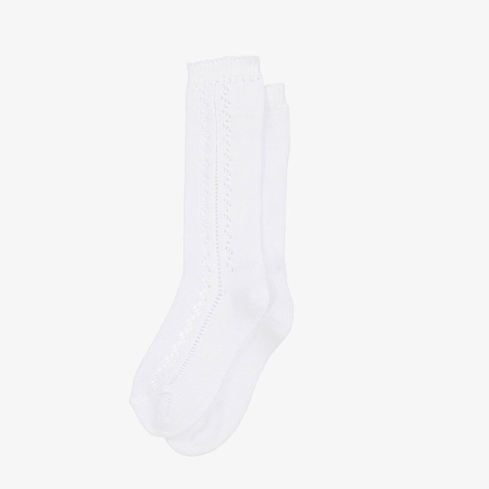Carlomagno-Girls White Cotton Knit Knee Socks | Childrensalon