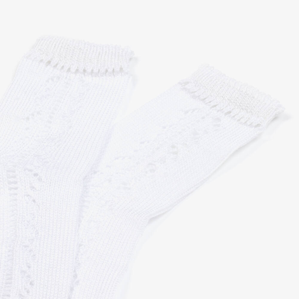 Carlomagno-Girls White Cotton Pointelle Knit Socks | Childrensalon