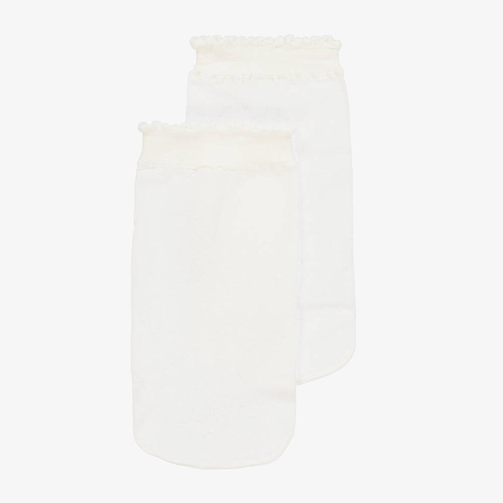 Carlomagno-Girls White Dotted Mesh Socks | Childrensalon