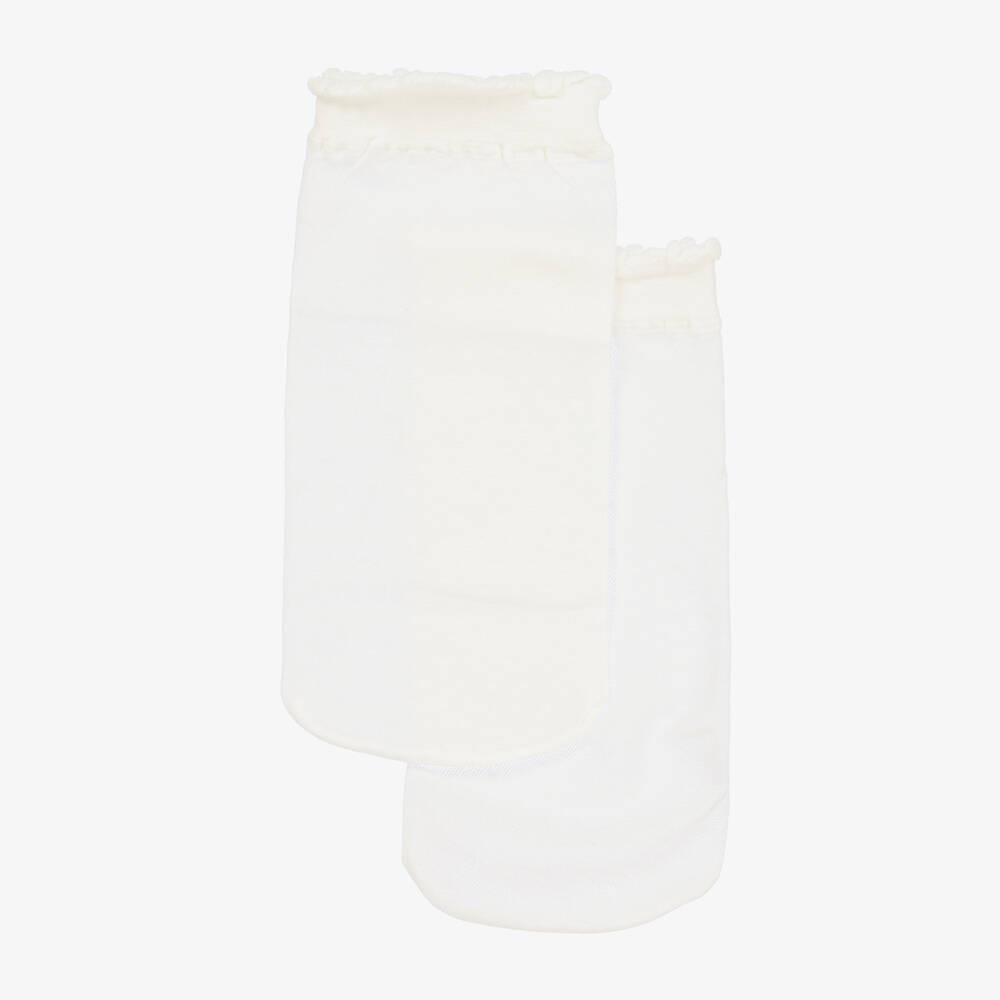 Carlomagno-Girls White Dotted Mesh Socks | Childrensalon