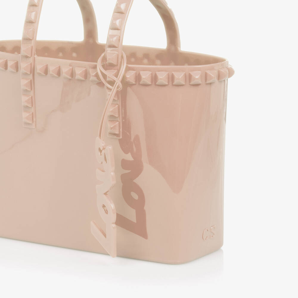 Carmen Sol-Girls Blush Pink Studded Mini Tote Bag (18cm) | Childrensalon