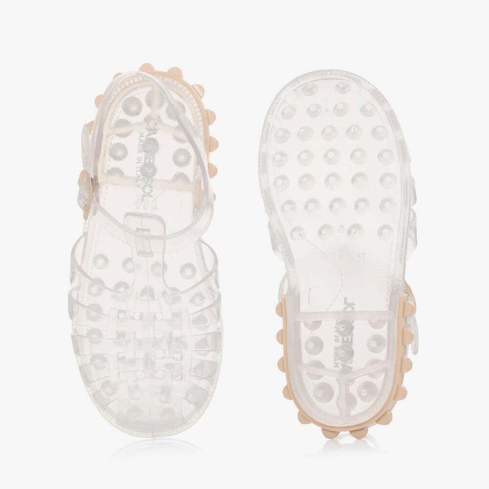 Carmen Sol-Girls Clear Blush Pink Stud Jelly Shoes | Childrensalon