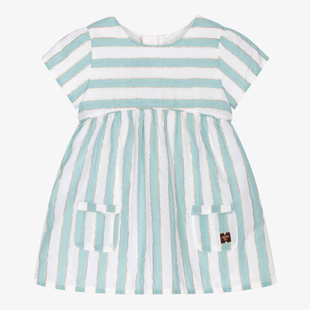Carrment Beau - Girls Green Stripe Dress | Childrensalon