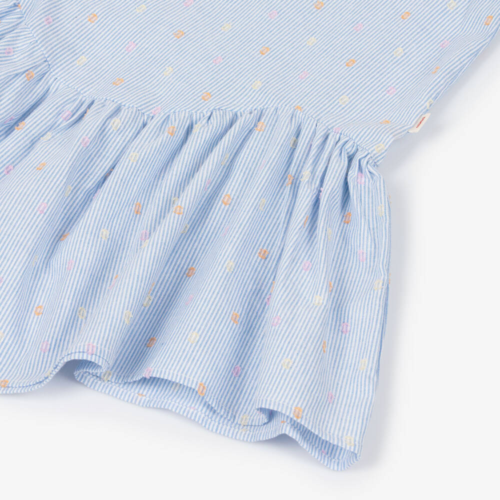 Catimini-Girls Blue Stripe Cotton Dress with Plumetis & Embroidery | Childrensalon