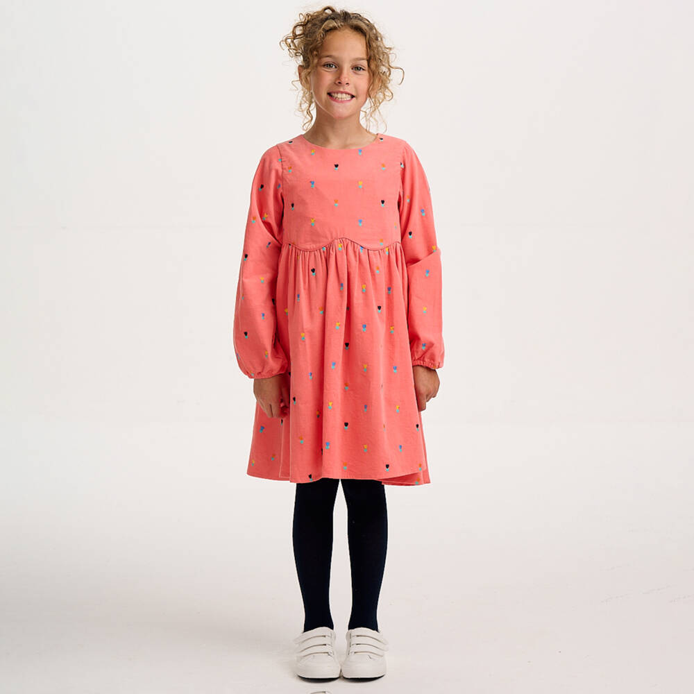 Catimini-Girls Coral Pink Corduroy Dress | Childrensalon