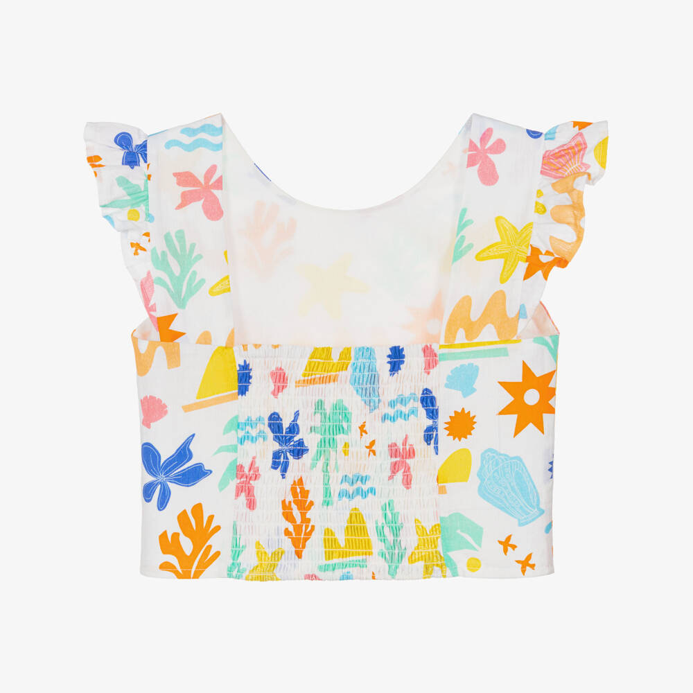 Catimini-Girls Cotton Top with Colourful Seaside Print | Childrensalon