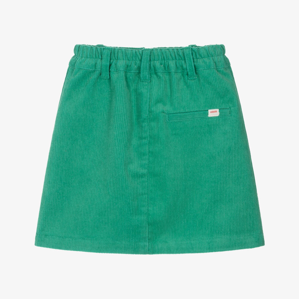 Catimini-Girls Green Corduroy Skirt with Strawberry Patch Pockets | Childrensalon