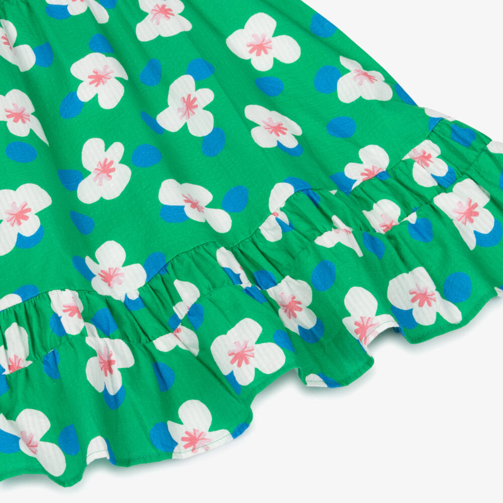 Catimini-Girls Green Seersucker Dress with White Floral Print | Childrensalon