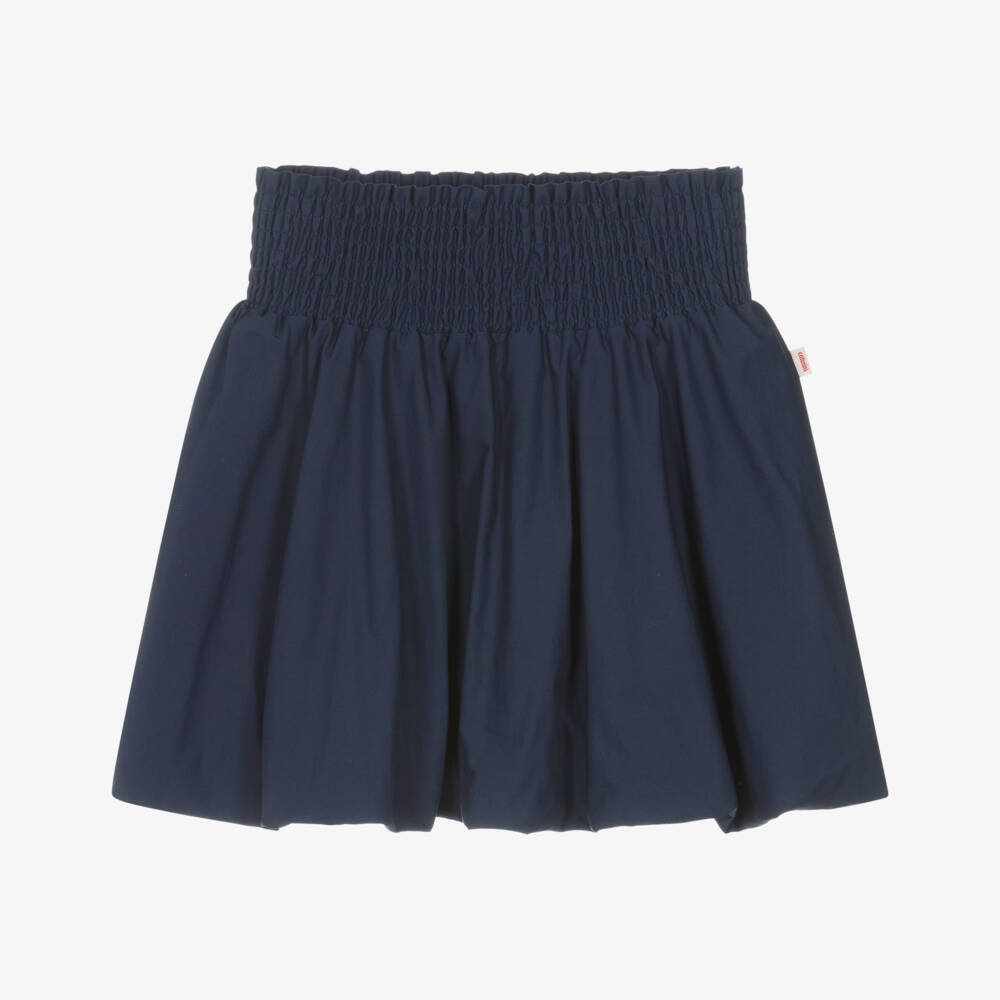 Catimini-Girls Navy Blue Cotton Bubble Hem Skirt | Childrensalon