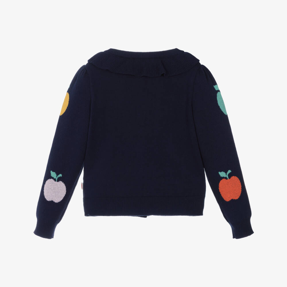 Catimini-Girls Navy Blue Cotton Knit Cardigan with Apple Motifs | Childrensalon