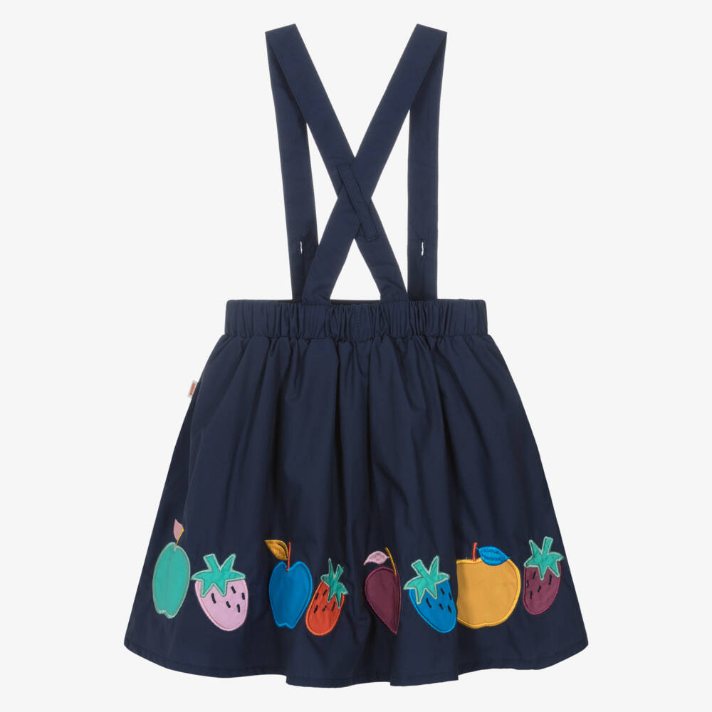Catimini-Girls Navy Blue Cotton Skirt with Fruit Motifs | Childrensalon