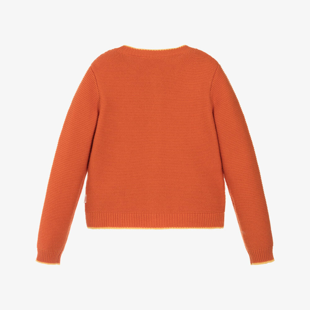 Catimini-Кардиган оранжевый хлопковый с цветочной вышивкой для девочек | Childrensalon