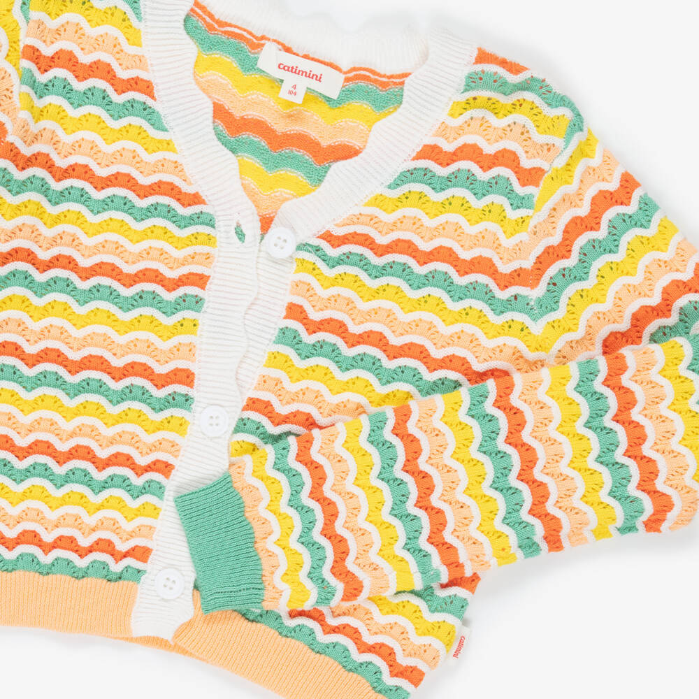 Catimini-Кардиган из оранжевого хлопка с волнистым узором для девочек | Childrensalon