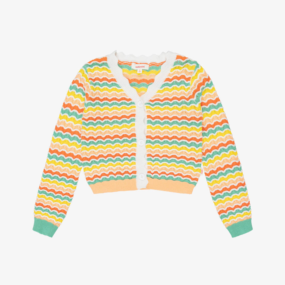 Catimini-Кардиган из оранжевого хлопка с волнистым узором для девочек | Childrensalon