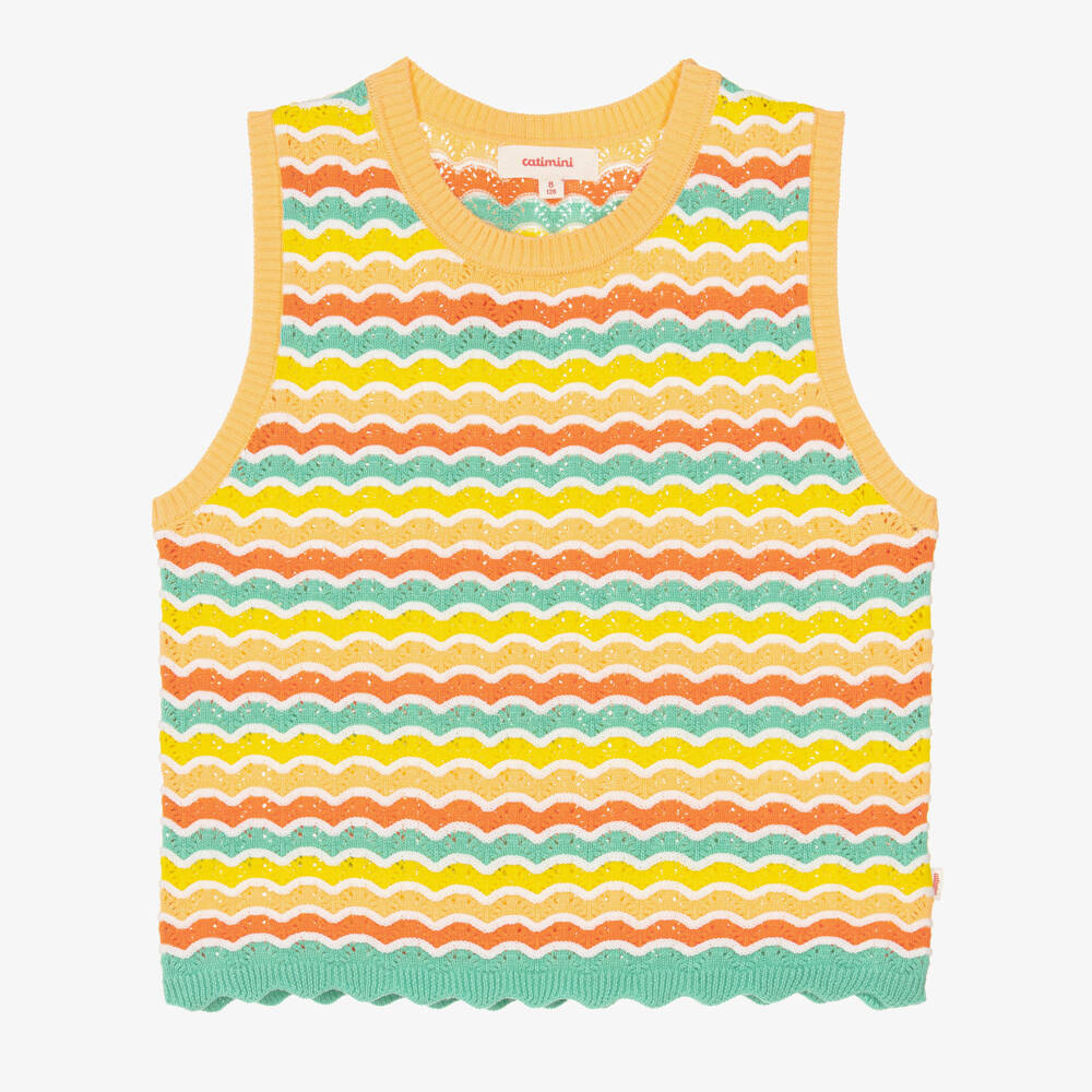 Catimini-Girls Orange Cotton Wavy Knit Vest Top | Childrensalon