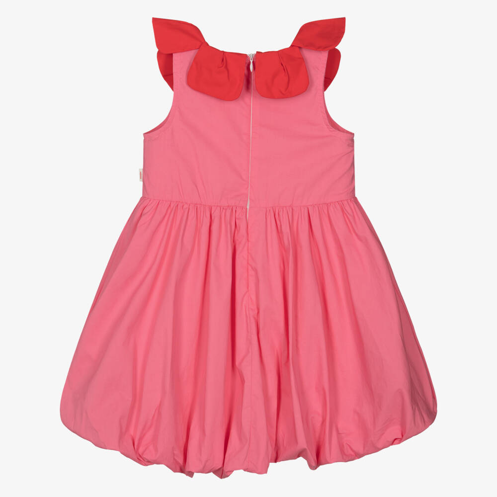 Catimini-Girls Pink Cotton Bubble Hem Dress with Petal Collar | Childrensalon