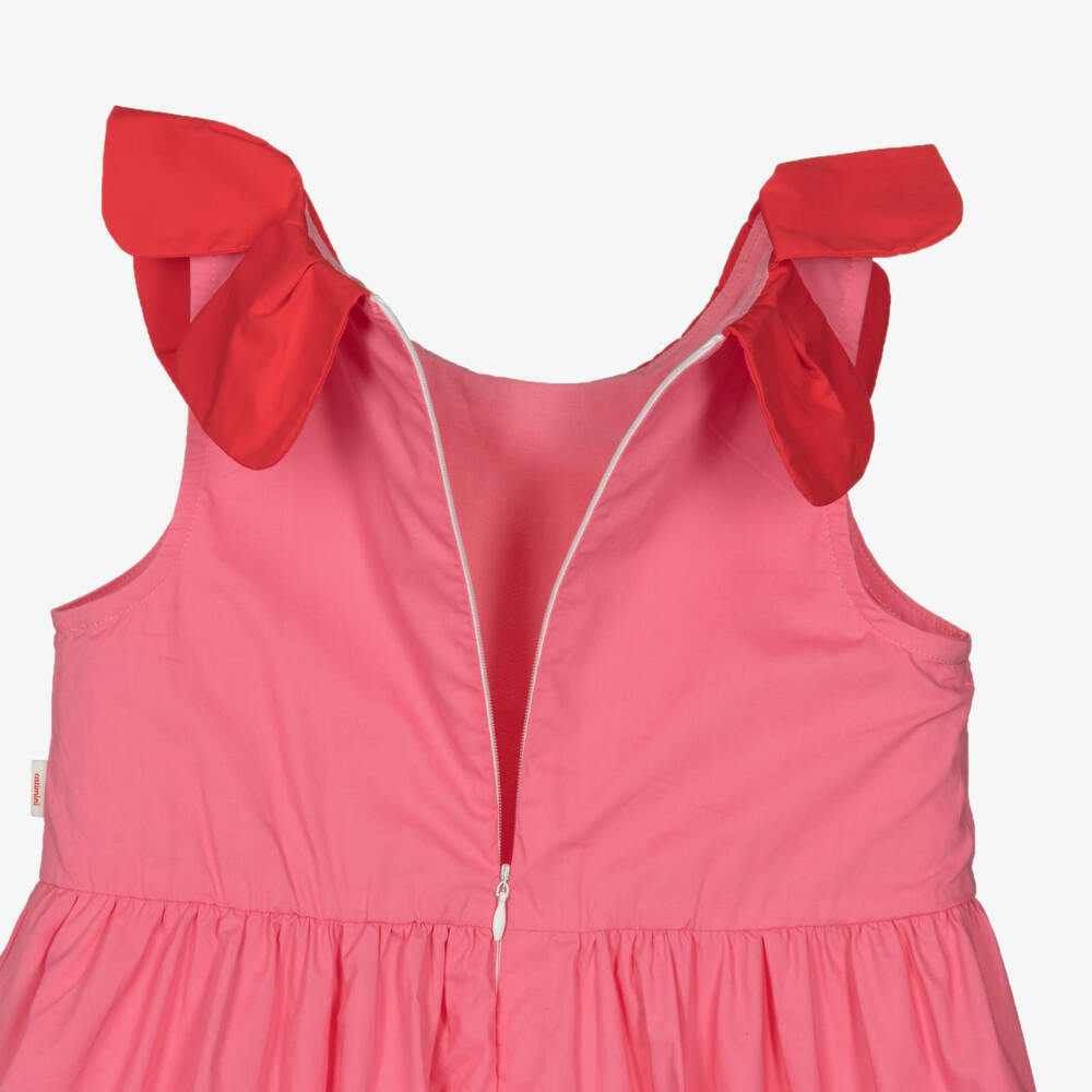 Catimini-Girls Pink Cotton Bubble Hem Dress with Petal Collar | Childrensalon
