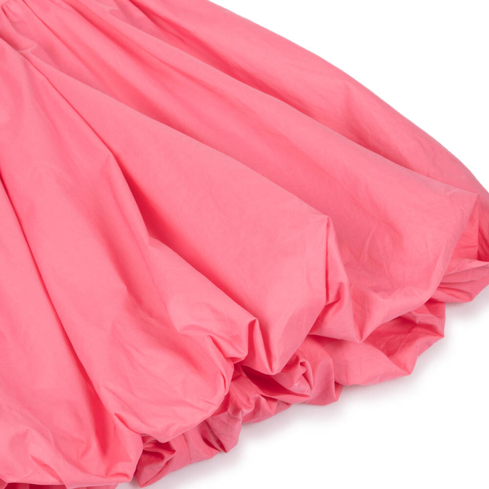 Catimini-Girls Pink Cotton Bubble Hem Dress with Petal Collar | Childrensalon