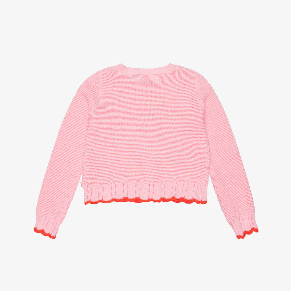 Catimini-Girls Pink Cotton Knit Cardigan with Scalloped Hem | Childrensalon